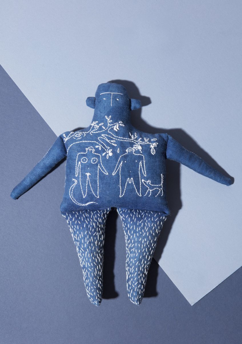 Betty Poulsen 
Sweet Fruits, 2016, indigo dyed linen, cotton thread, wool stuffing.